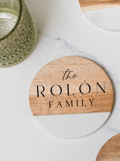 Personalized Marble & Acacia Coaster Set | Custom Monogram Gift