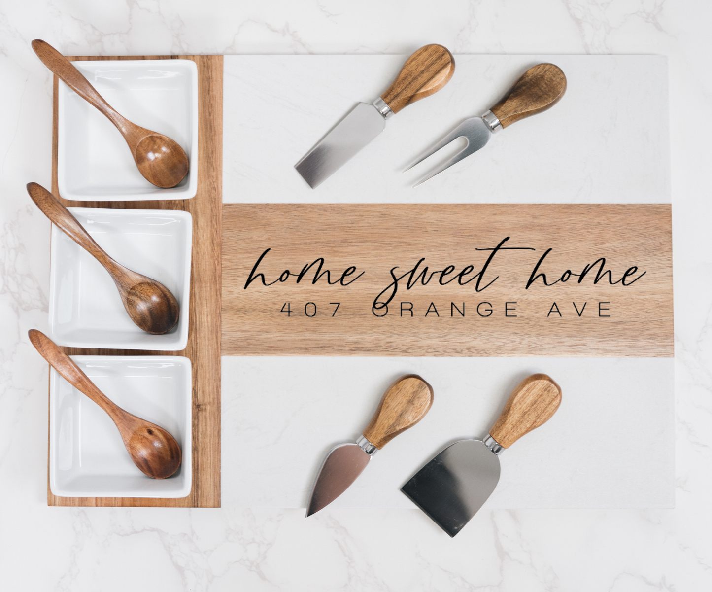 Personalized Marble Charcuterie Board & Serving Set