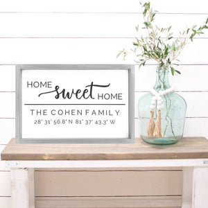 Home Sweet Home Family Name w/ Coordinates Sign