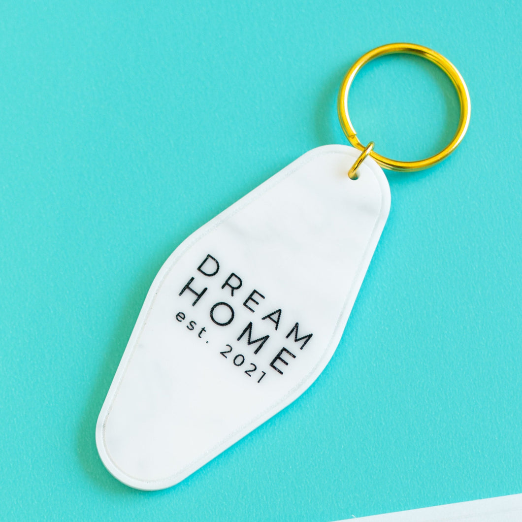 Dream Home Motel Style Marble Acrylic Keychain for Closing Day Gift